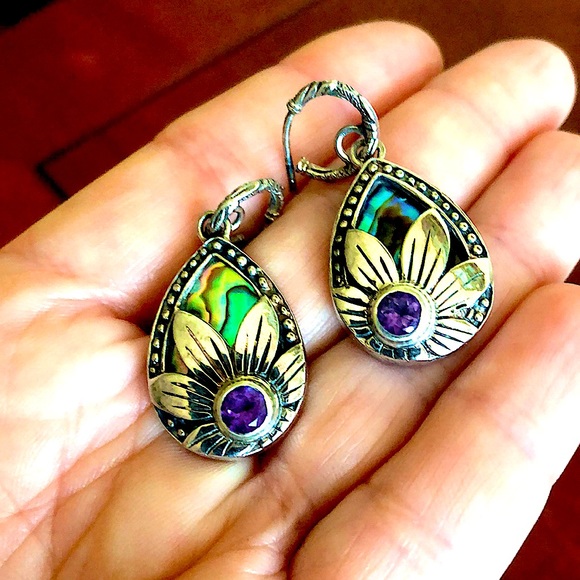 Silver set with abalone pearl and amethyst🌸earrings with pendant 🌺 - Picture 11 of 14